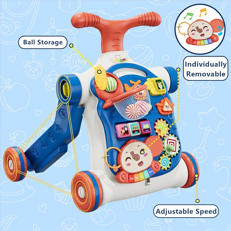 QDRAGON 5 in 1 Push Walkers for Baby Boys, Toddler Learning to Walk, Sit to Stand Walker, Early Learning Push Toy for Infant 12+ Months, Navy Blue - Image 5